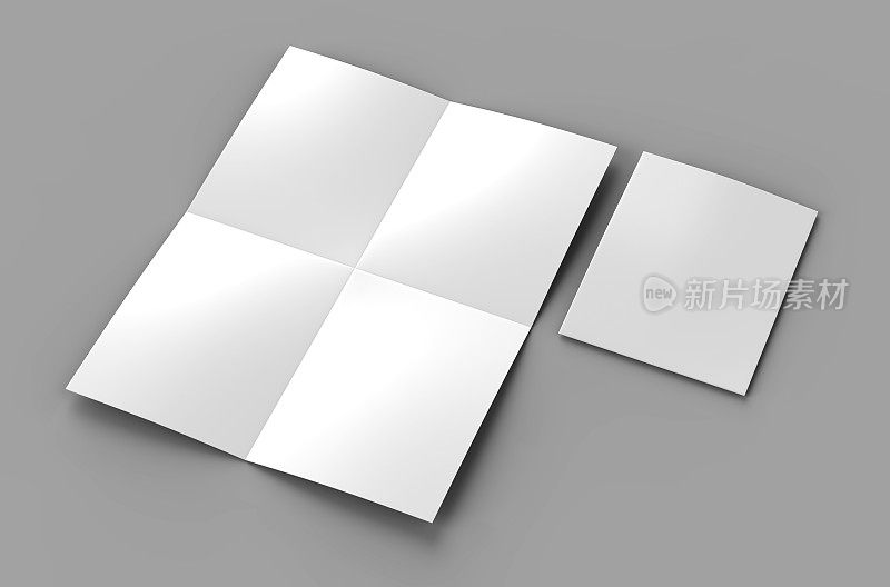 法国折叠a4 a5方宣传册传单传单，模拟和模板设计。空白白色3d渲染插图。